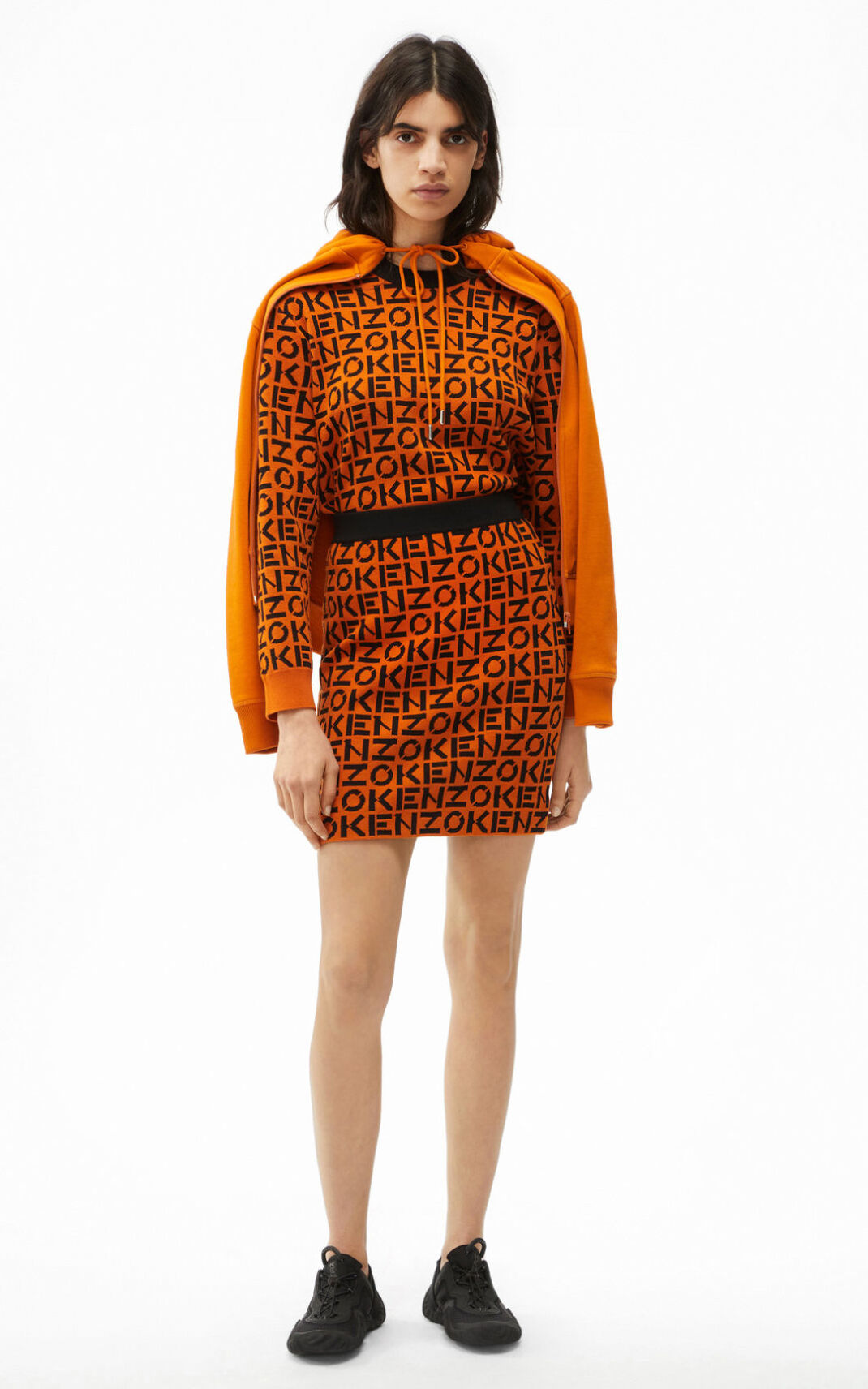 Kenzo Sport monogram Mini Skirt Deep Orange For Womens 6035AGVHI